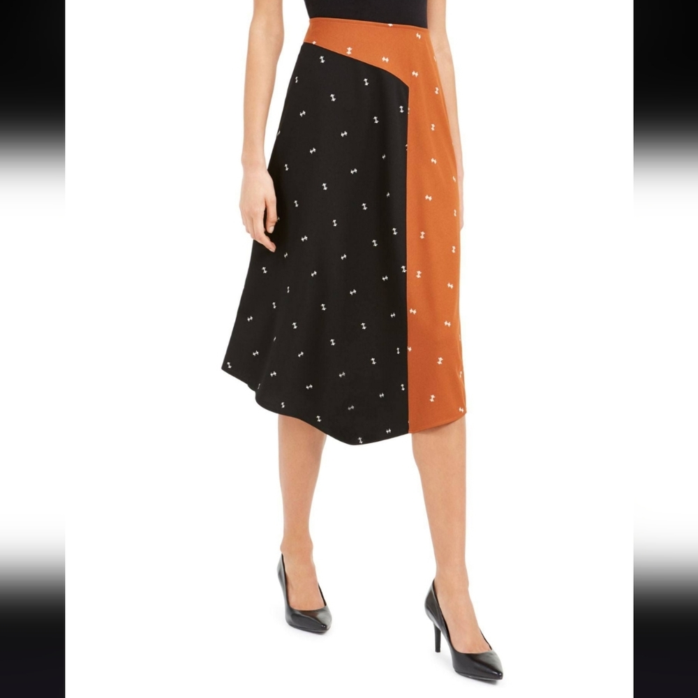 Alfani Women's Asymmetrical Twin Print Skirt Brown Size 16